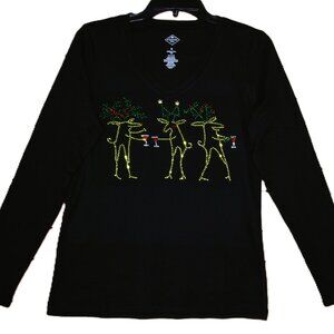 Christmas Deer Toasting  rhinestone bling long sleeved shirt XS S M L XL XXL 1X…